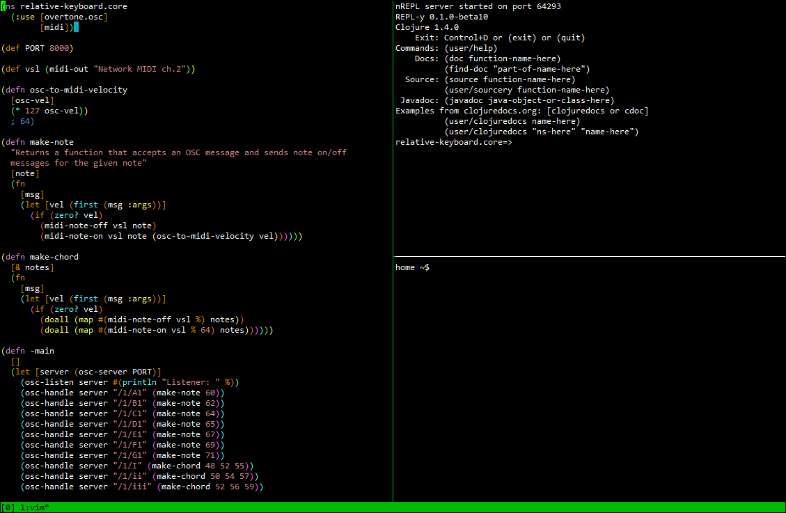 Vim and a Clojure REPL in a tmux window